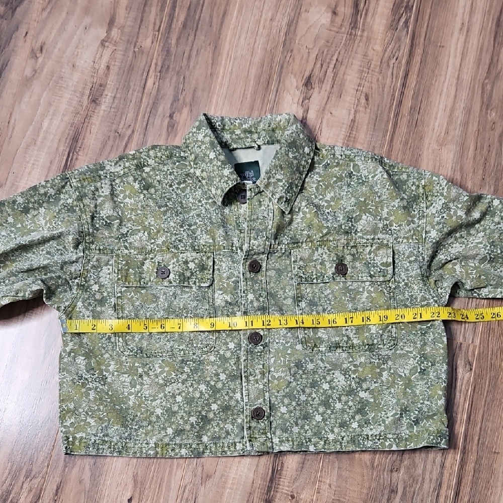 Wild Fable Green Floral Cotton Denim Crop Longsleeve Jacket Small - Picture 6 of 9